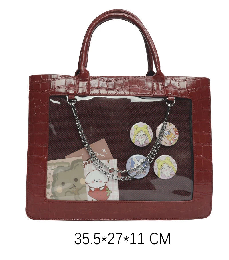 Fashion Gilrs Lolita Crocodile Grain JK HandBags Totes Female Transparent Layer Chains Briefcases Shoulder Bags Itabags