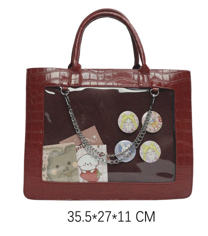 Fashion Gilrs Lolita Crocodile Grain JK HandBags Totes Female Transparent Layer Chains Briefcases Shoulder Bags Itabags