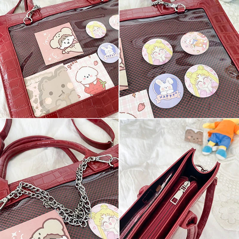 Fashion Gilrs Lolita Crocodile Grain JK HandBags Totes Female Transparent Layer Chains Briefcases Shoulder Bags Itabags