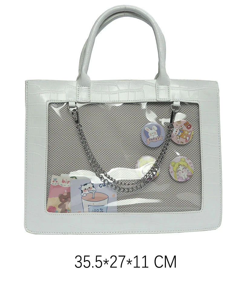 Fashion Gilrs Lolita Crocodile Grain JK HandBags Totes Female Transparent Layer Chains Briefcases Shoulder Bags Itabags