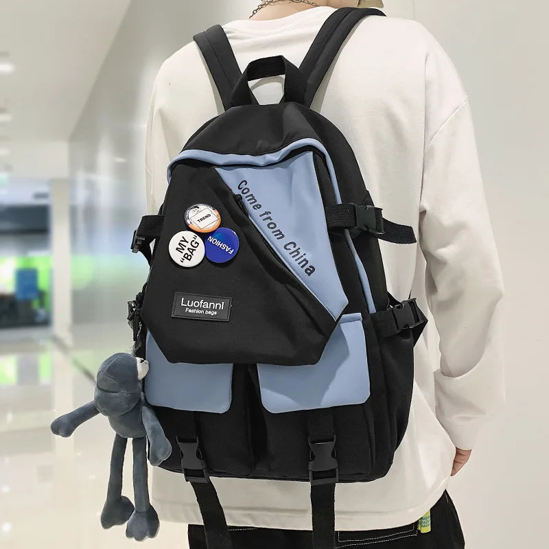 Fashion Girl Boy Laptop Harajuku Backpack Trendy Badge Female Men Travel Book Bag Male Women College Backpack Ladies School Bags