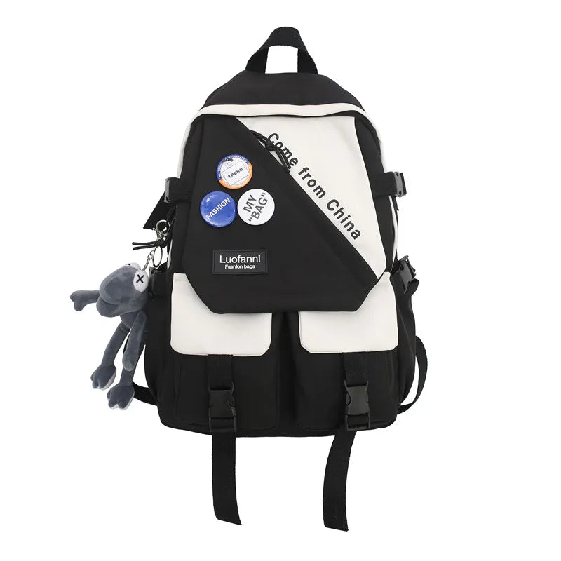 Fashion Girl Boy Laptop Harajuku Backpack Trendy Badge Female Men Travel Book Bag Male Women College Backpack Ladies School Bags