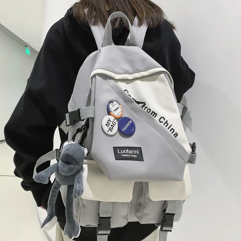 Fashion Girl Boy Laptop Harajuku Backpack Trendy Badge Female Men Travel Book Bag Male Women College Backpack Ladies School Bags