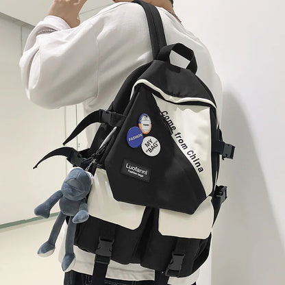 Fashion Girl Boy Laptop Harajuku Backpack Trendy Badge Female Men Travel Book Bag Male Women College Backpack Ladies School Bags