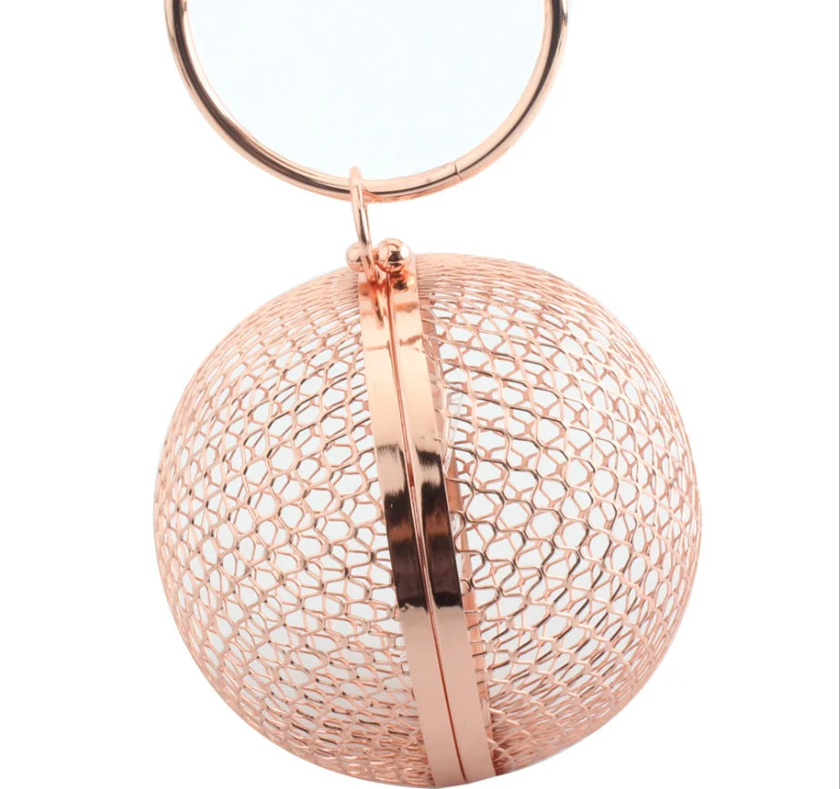 Fashion Girl Round Shape Clutches Bags Women Champagne Evening bag Party Cocktail clutch Bags Metal Clutch Handbag Purse wallet