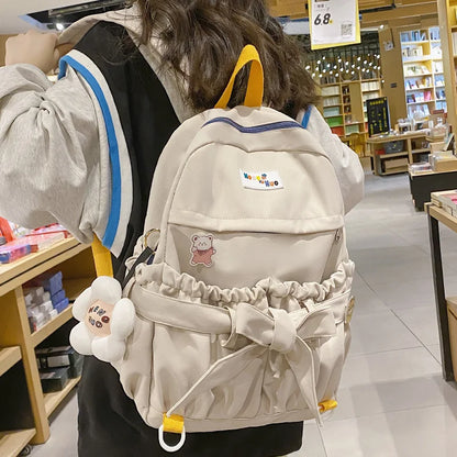 Fashion Girl Waterproof Cute Bow School Bag Trendy Ladies Cotton Backpack Women Kawaii Backpack Travel Female Laptop College Bag
