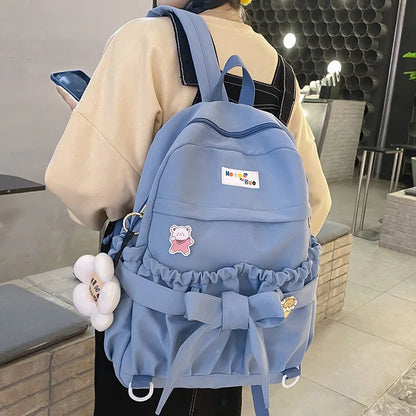 Fashion Girl Waterproof Cute Bow School Bag Trendy Ladies Cotton Backpack Women Kawaii Backpack Travel Female Laptop College Bag