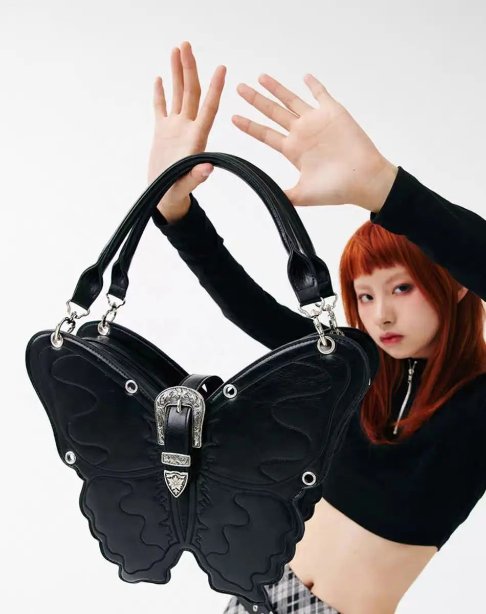 Fashion Gothic Style Women Girls Butterfly Backpacks Female Punk Streetwear Individualistic Shoulder Bags HandBags