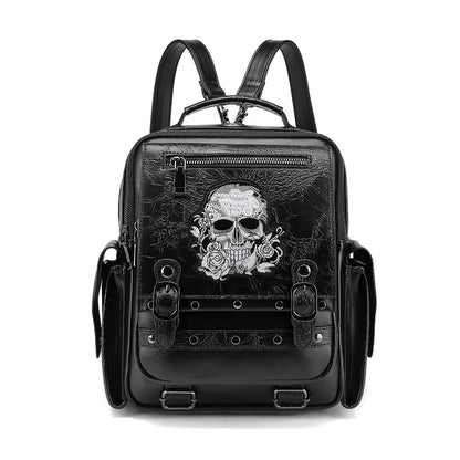 Fashion Gothic Style Women Skull Embroidery Punk Backpacks Female Travel Laptop Moto Bags