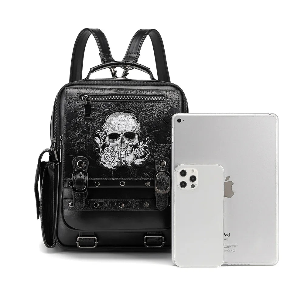 Fashion Gothic Style Women Skull Embroidery Punk Backpacks Female Travel Laptop Moto Bags