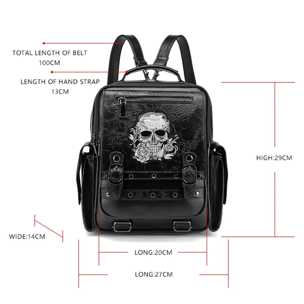 Fashion Gothic Style Women Skull Embroidery Punk Backpacks Female Travel Laptop Moto Bags
