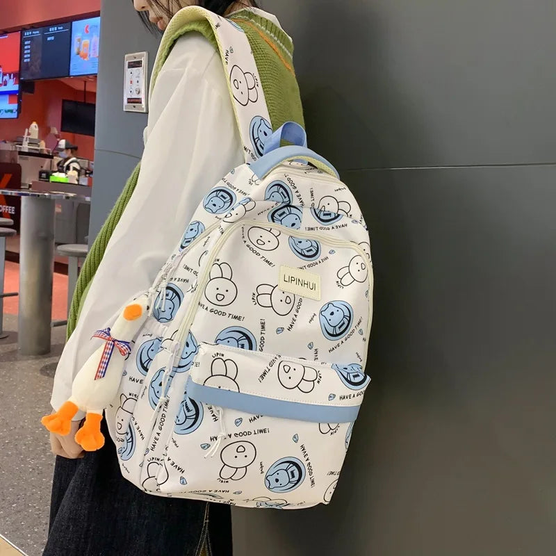Fashion Graffiti Student Backpacks for Girls Cartoon Rabbit School Bags Junior Large Capacity Bookbag Kawaii Travel Laptop Bag