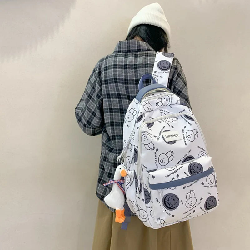 Fashion Graffiti Student Backpacks for Girls Cartoon Rabbit School Bags Junior Large Capacity Bookbag Kawaii Travel Laptop Bag