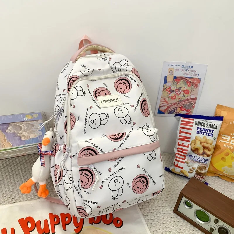 Fashion Graffiti Student Backpacks for Girls Cartoon Rabbit School Bags Junior Large Capacity Bookbag Kawaii Travel Laptop Bag