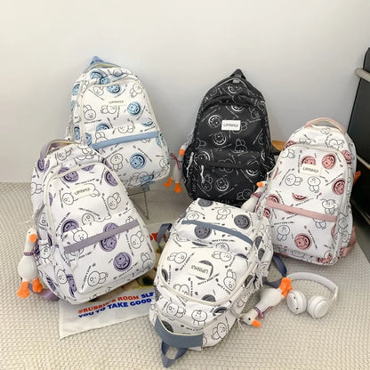 Fashion Graffiti Student Backpacks for Girls Cartoon Rabbit School Bags Junior Large Capacity Bookbag Kawaii Travel Laptop Bag