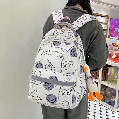 Fashion Graffiti Student Backpacks for Girls Cartoon Rabbit School Bags Junior Large Capacity Bookbag Kawaii Travel Laptop Bag