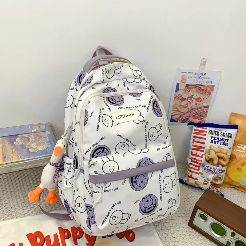 Fashion Graffiti Student Backpacks for Girls Cartoon Rabbit School Bags Junior Large Capacity Bookbag Kawaii Travel Laptop Bag