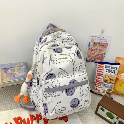 Fashion Graffiti Student Backpacks for Girls Cartoon Rabbit School Bags Junior Large Capacity Bookbag Kawaii Travel Laptop Bag
