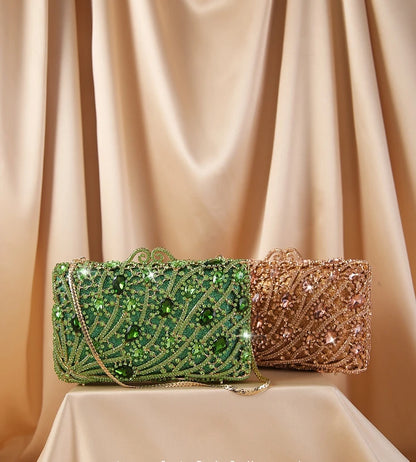 Fashion Green Crystal Diamond Women's Evening Clutch Bags Chain Party Purse Elegant Lady Shoulder Handbags Mini Prom Bag Mom Bag