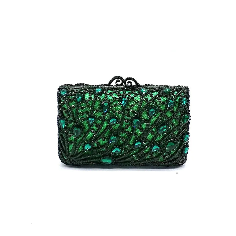 Fashion Green Crystal Diamond Women's Evening Clutch Bags Chain Party Purse Elegant Lady Shoulder Handbags Mini Prom Bag Mom Bag