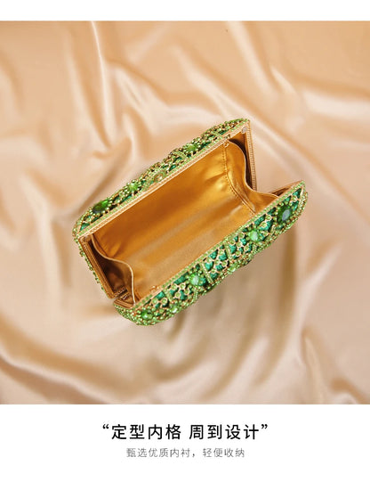 Fashion Green Crystal Diamond Women's Evening Clutch Bags Chain Party Purse Elegant Lady Shoulder Handbags Mini Prom Bag Mom Bag