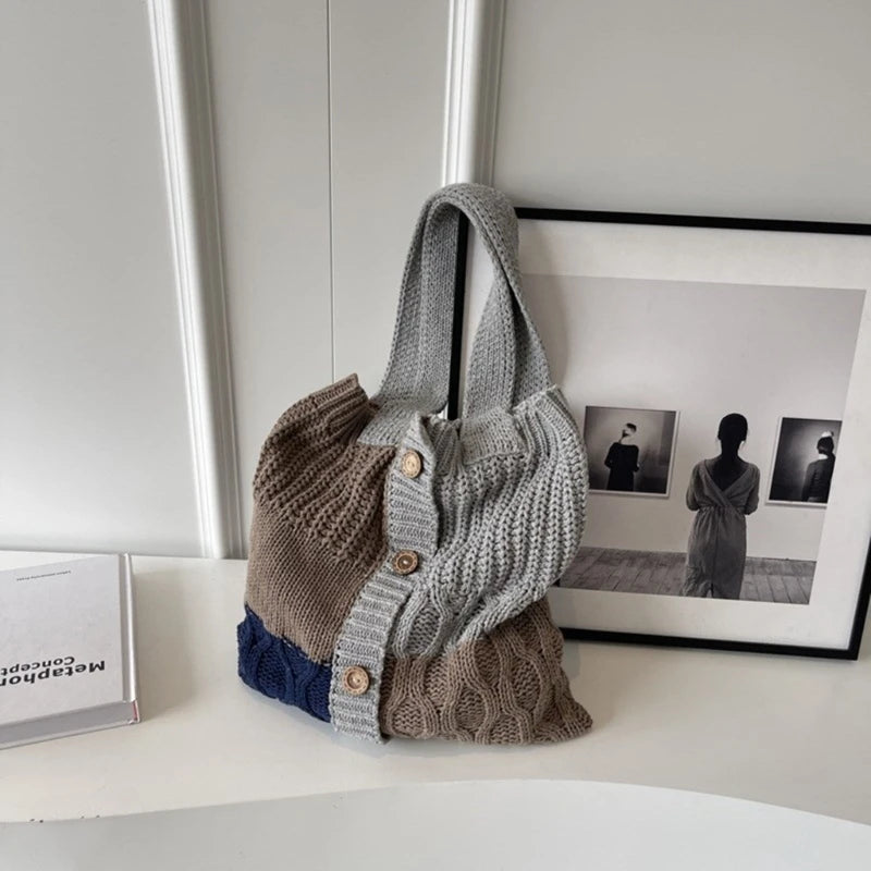 Fashion Handbag Tote Bag Shoulder Bag for Women Girl Versatile Shopping Bag Knitted Bags Large Capacity Trendy Bag