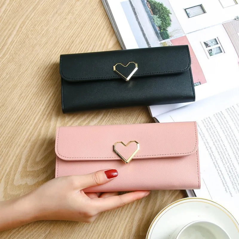 Fashion Heart Slim Wallets for Lady Womens Wallets and Purses Long Mobile Phone Clutch Bags Love Designer Coins Cards Purse