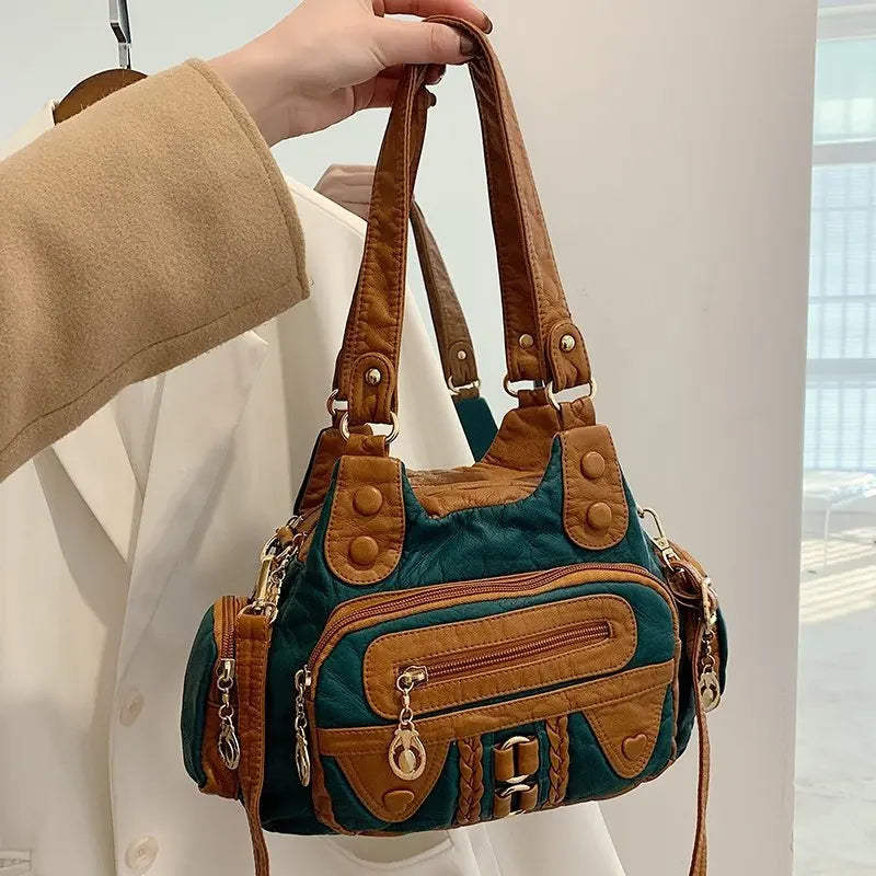 Fashion High Quality Washed PU Leather Handbag Ladies Daily Bag Gift Handbag Large Capacity Shoulder Bags Purse 2020 new Ladies