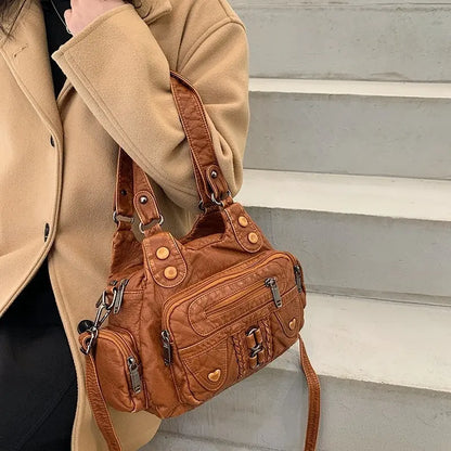 Fashion High Quality Washed PU Leather Handbag Ladies Daily Bag Gift Handbag Large Capacity Shoulder Bags Purse 2020 new Ladies