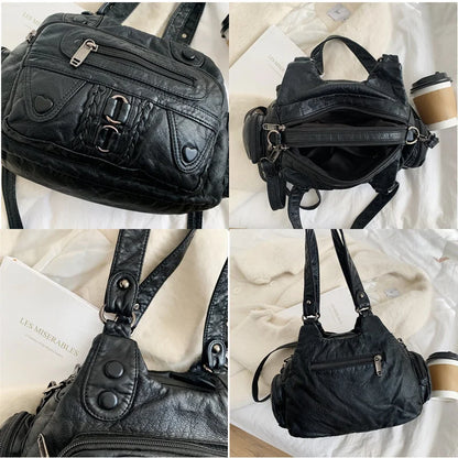 Fashion High Quality Washed PU Leather Handbag Ladies Daily Bag Gift Handbag Large Capacity Shoulder Bags Purse 2020 new Ladies