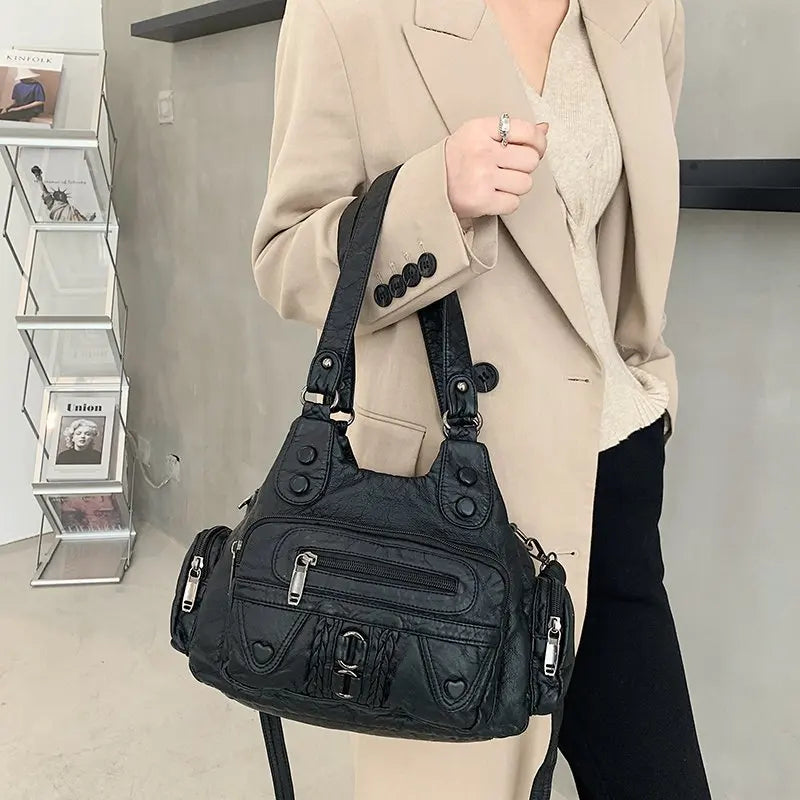 Fashion High Quality Washed PU Leather Handbag Ladies Daily Bag Gift Handbag Large Capacity Shoulder Bags Purse 2020 new Ladies
