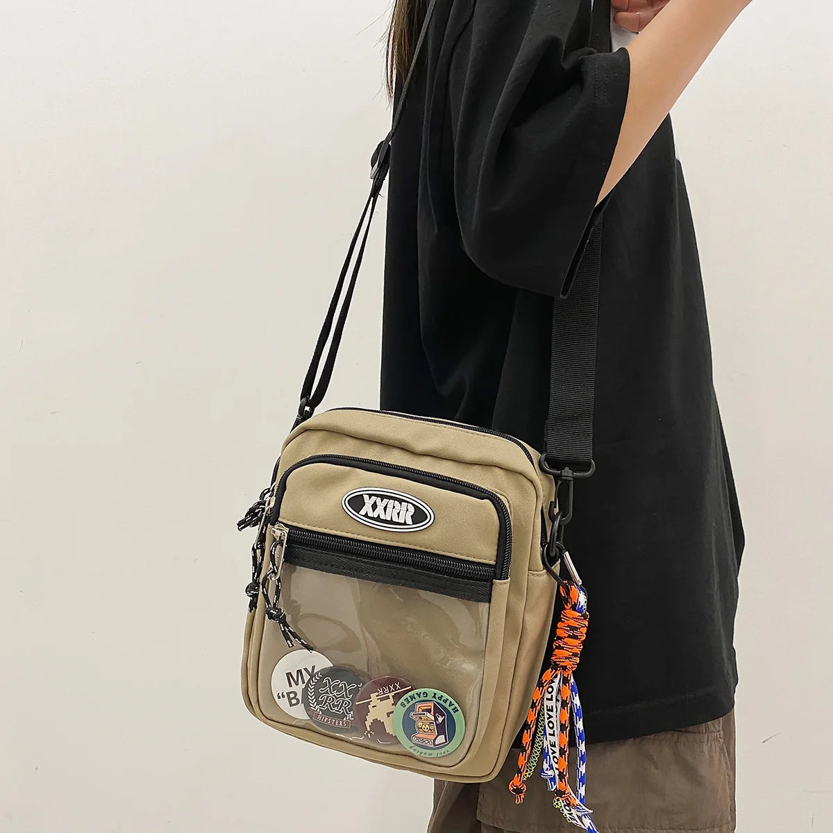 Fashion High School Girls Small Crossbody Bag Boy Badge Transparent Teen Lady Cell Phone Shoulder Bag Travel Design Pocket Women