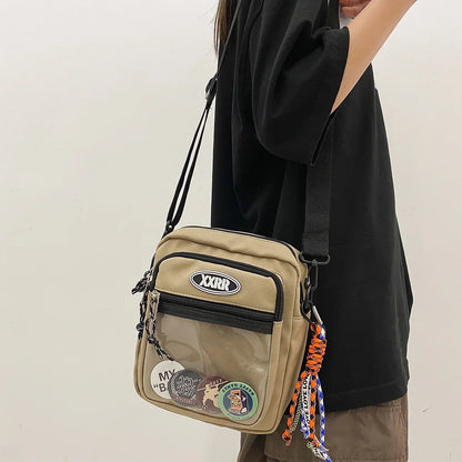 Fashion High School Girls Small Crossbody Bag Boy Badge Transparent Teen Lady Cell Phone Shoulder Bag Travel Design Pocket Women
