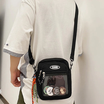Fashion High School Girls Small Crossbody Bag Boy Badge Transparent Teen Lady Cell Phone Shoulder Bag Travel Design Pocket Women