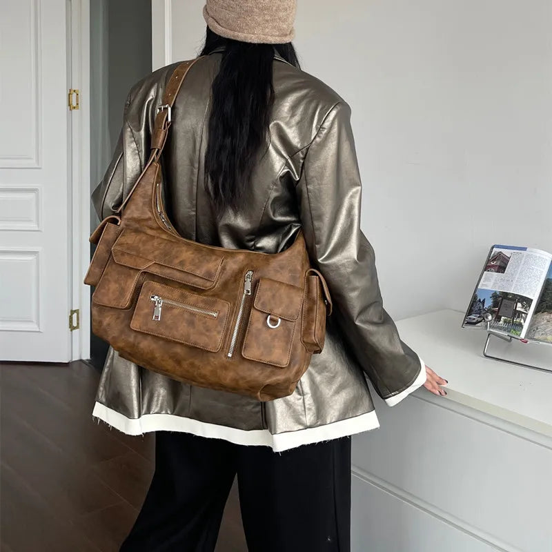 Fashion High Street Casual Versatile Crossbody Shoulder Bags Large Capacity Commuter Travel Bag Multi Pocket Biker Handbags