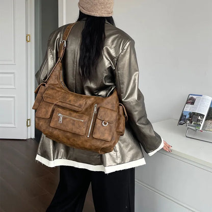 Fashion High Street Casual Versatile Crossbody Shoulder Bags Large Capacity Commuter Travel Bag Multi Pocket Biker Handbags