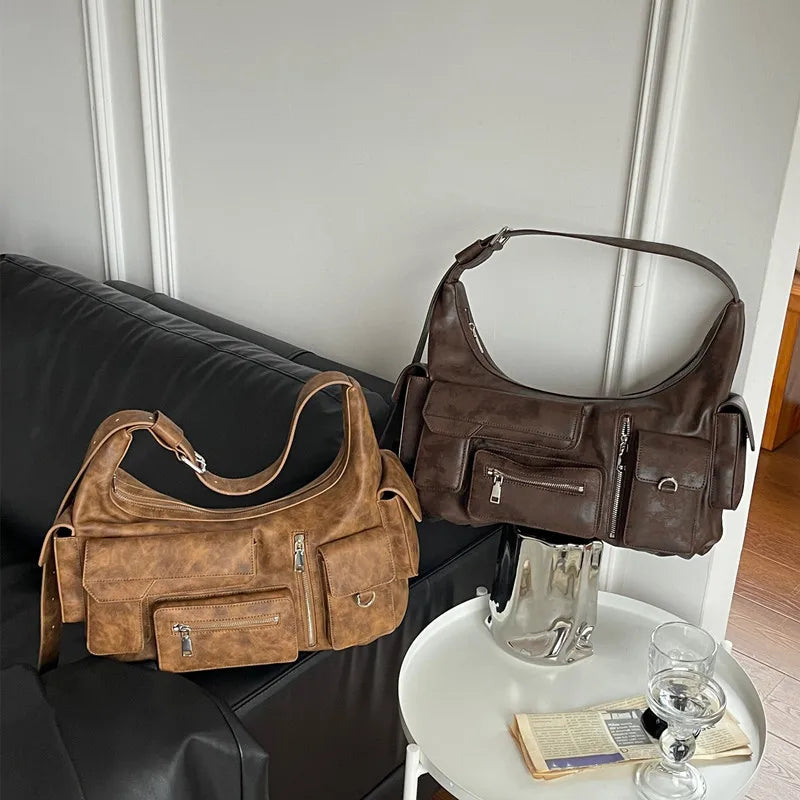 Fashion High Street Casual Versatile Crossbody Shoulder Bags Large Capacity Commuter Travel Bag Multi Pocket Biker Handbags