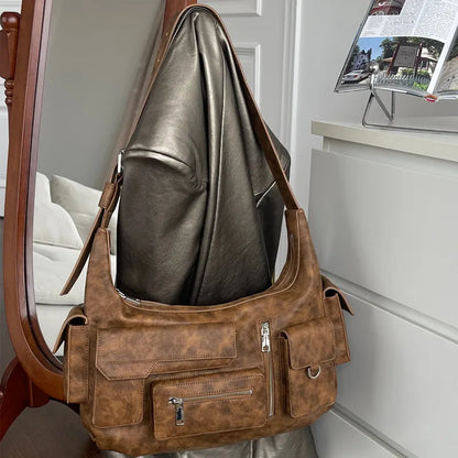 Fashion High Street Casual Versatile Crossbody Shoulder Bags Large Capacity Commuter Travel Bag Multi Pocket Biker Handbags