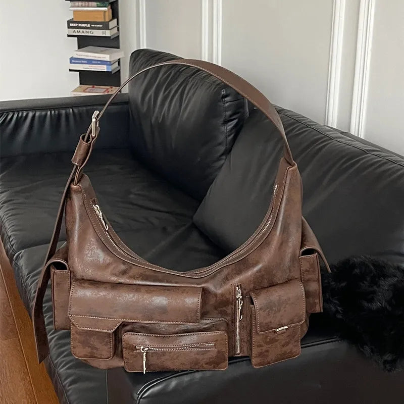 Fashion High Street Casual Versatile Crossbody Shoulder Bags Large Capacity Commuter Travel Bag Multi Pocket Biker Handbags