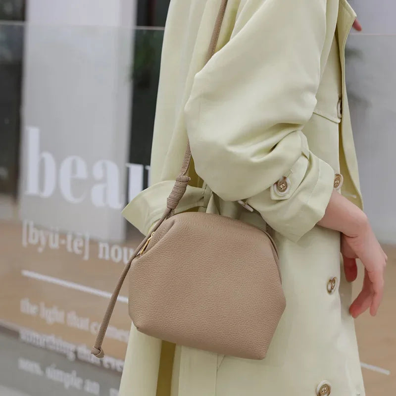 Fashion Korea Style 100% Genuine Leather Shell Bag Female Small Shoulder Crossbody Bags Soft Daily Casual Commute Handbags Brown