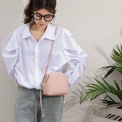 Fashion Korea Style 100% Genuine Leather Shell Bag Female Small Shoulder Crossbody Bags Soft Daily Casual Commute Handbags Brown