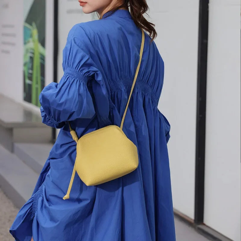 Fashion Korea Style 100% Genuine Leather Shell Bag Female Small Shoulder Crossbody Bags Soft Daily Casual Commute Handbags Brown
