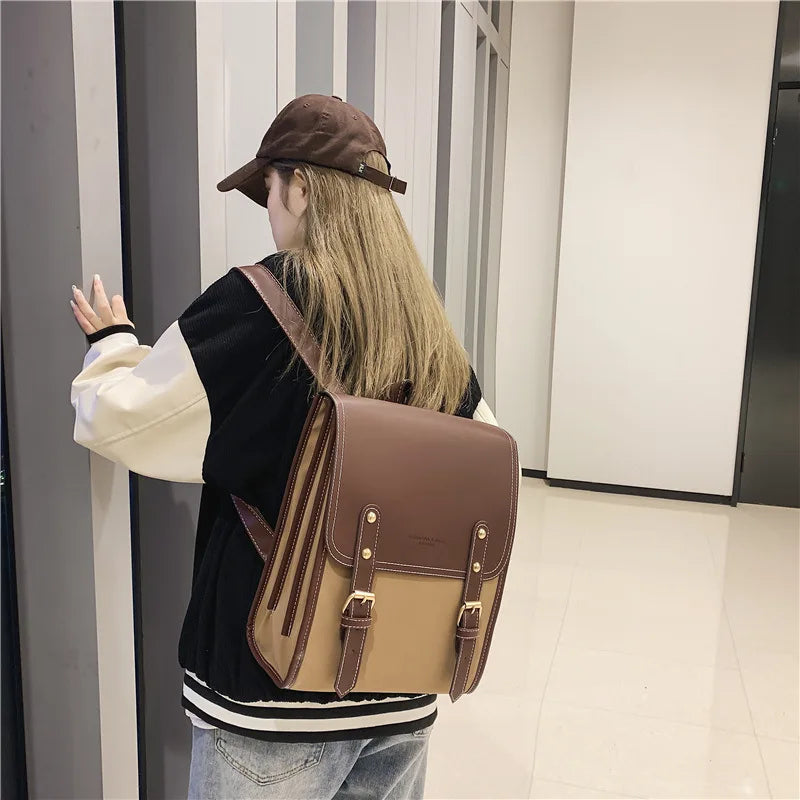 Fashion Korean Style Female High Capacity Retro Backpacks HandBags Students School Vintage Multi Layer Shoulder Bags