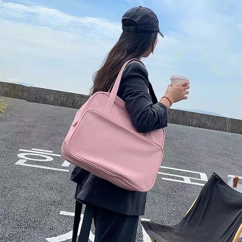 Fashion Korean Style Women Travel Bags Totes Female Girl PU High Capacity Solid Duffle ShoulderBags HandBags
