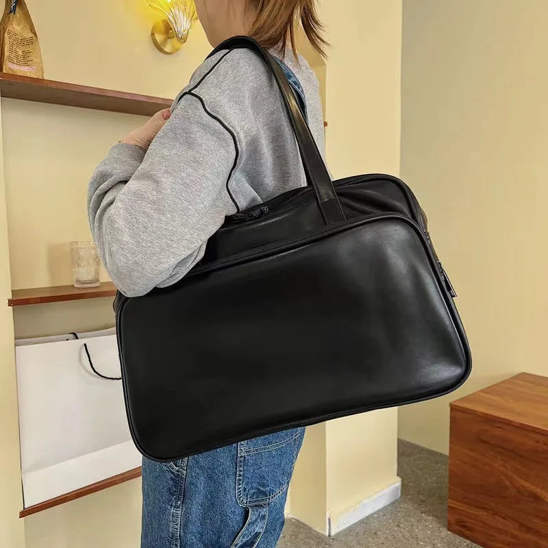 Fashion Korean Style Women Travel Bags Totes Female Girl PU High Capacity Solid Duffle ShoulderBags HandBags