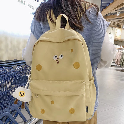 Fashion Ladies Cute Cartoon Pictures College Backpack Girl Trendy Embroidery Kawaii Bag Female Laptop Backpack Women Travel Bags