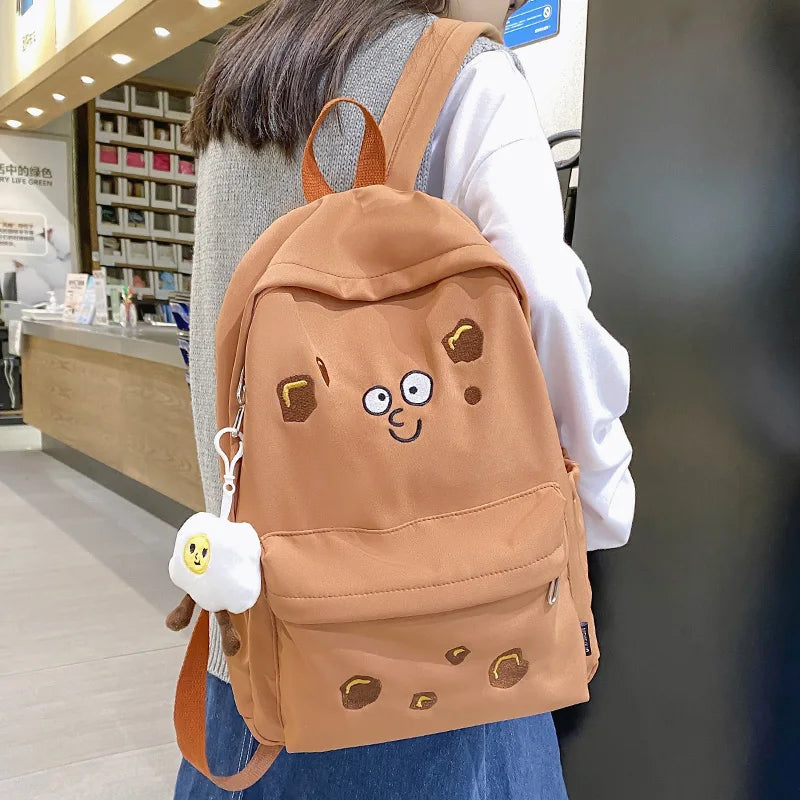 Fashion Ladies Cute Cartoon Pictures College Backpack Girl Trendy Embroidery Kawaii Bag Female Laptop Backpack Women Travel Bags