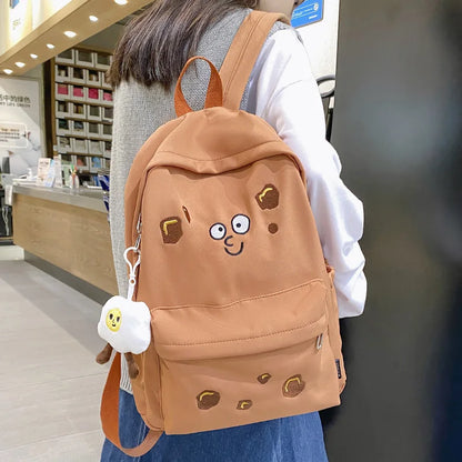 Fashion Ladies Cute Cartoon Pictures College Backpack Girl Trendy Embroidery Kawaii Bag Female Laptop Backpack Women Travel Bags