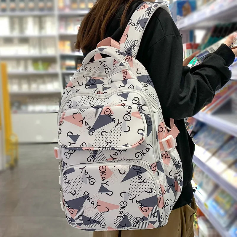 Fashion Ladies Leisure Printing Pattern Backpack Cute Women Laptop Book Bag Girl Travel School Bag Female College Backpack Nylon