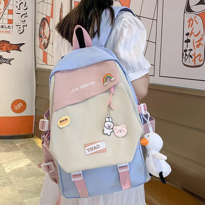 Fashion Lady Badge Kawaii College Backpack Girl Travel Trendy Nylon Book School Bag Women Cute Laptop Female Leisure Student Bag
